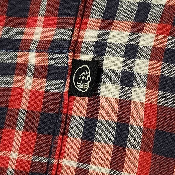 CHEAP MONDAY Mens SMALL Button Down Shirt * Red Plaid - Picture 3 of 3